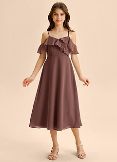 Azazie Kamilla Junior Abito A-Line in Chiffon a Spalla Scoperta Espresso image6