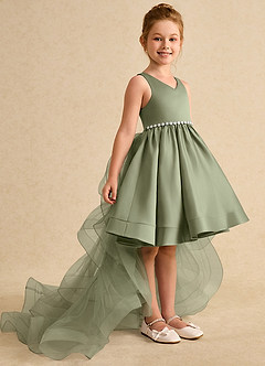 Azazie Julietta Flower Girl Dresses Pistachio Ball-Gown Convertible Tulle Dress image3
