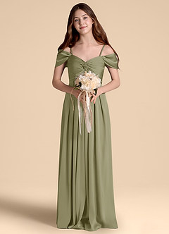 Azazie Kaitlynn Junior Vestido de Pistacho de Satén Elástico de Corte en A con Vestidos sin tirantes image4