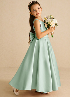 Azazie Pipsy Flower Girl Dresses Agave A-Line Bow Matte Satin Dress image3
