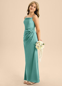 Azazie Renna Junior A-Linie Plissee Stretch-Satin Kleid Aqua image3