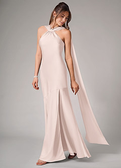 Azazie Kinsley Bridesmaid Dresses Blushing Pink Mermaid Side Slit Stretch Satin Dress image4