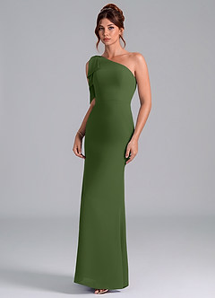 Azazie Rinna Jurken voor bruidsmeisjes Jurk van Chiffon met Zeemeermin One-Shoulder Olijf image3
