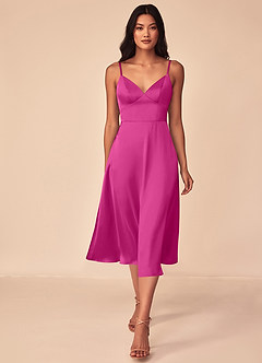 Azazie Dottie Bridesmaid Dresses Fuchsia A-Line Stretch Satin Dress image1