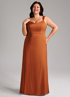 Azazie Denice Bridesmaid Dresses Cinnamon Sheath Pleated Stretch Satin Dress image10