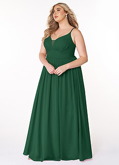 Azazie Rayna Brautjungfernkleider A-Linie V-Hals Gefaltet Chiffon Kleid Dunkelgrün image9