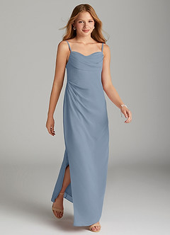 Azazie Mai Junior Dusty Blue Sheath Pleated Chiffon Dress image4