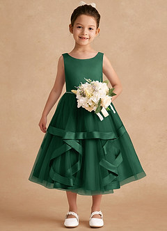 Azazie Posy Blumenmädchenkleider A-Linie Mit Perlen Tüll Kleid Dunkelgrün image4