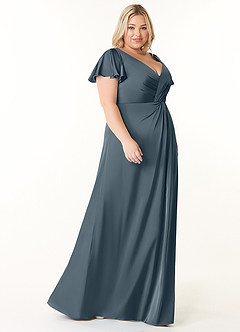Azazie Soren Robes de demoiselle d'honneur Robe Trapèze en Satin extensible Plissée Violet Crépusculaire image10