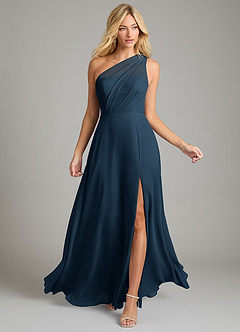 Azazie Phaedra Bridesmaid Dresses Dark Navy A-Line One Shoulder Chiffon Dress image4