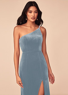 Azazie Kala Bridesmaid Dresses Dusty Blue A-Line One Shoulder Velvet Dress image5