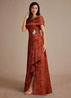 Azazie Branford vestidos de madre de la novia Vestido de Castaño de Devorado Floral de Corte en A con Plisado image2