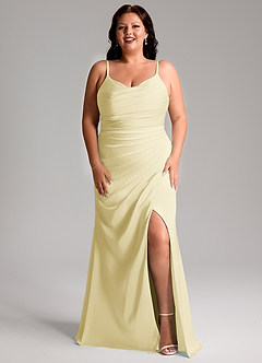 Azazie Deandra Bridesmaid Dresses Lemon Sorbet Mermaid Pleated Stretch Satin Dress image9