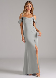 Azazie Callan Robes de demoiselle d'honneur Robe Trapèze Convertible en Satin extensible Plissée Argent image4