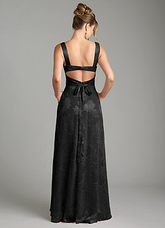 Azazie Cheyenne Bridesmaid Dresses Black A-Line Pleated Floral Jacquard Burnout Dress image2