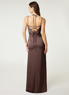 Azazie Desi Bridesmaid Dresses Ganache Sheath Halter Corset Stretch Satin Dress image3