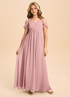 Azazie Lianne Junior Dusty Rose A-Line Off the Shoulder Chiffon Dress image2
