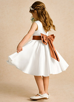 Azazie Sosie Flower Girl Dresses Ivory Copper A-Line Pleated Matte Satin Dress image4
