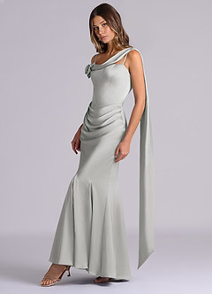 Azazie Inara 신부 들러리 드레스 인어 주름진 스트레치 새틴 바닥 길이 드레스 image4