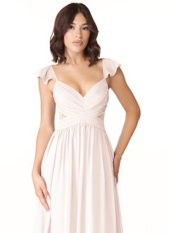 Azazie Lissa Final Sale Rose Petal A-Line Lace Chiffon Dress image6
