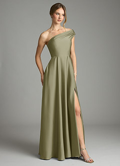 Azazie Melanie Suknie dla druhen Linia A Zza ramienia Satyna elastyczna Do ziemi Sukienka image5