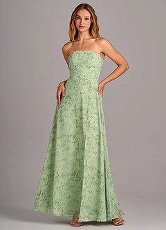 Azazie Wren Vestidos de damas de honor Vestido de Floral Helecho Verde de Gasa de Corte en A Convertible con Corte Lateral image1