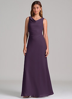 Azazie Nerine Brudtärnklänningar Klä av A-Linje i Chiffong Plisserad Plommon image4