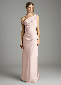 Azazie Emerson Bridesmaid Dresses Blushing Pink Mermaid Off the Shoulder Stretch Satin Dress image3