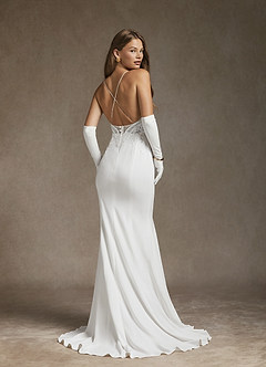 Azazie Saffron Robes de mariée Robe Sirène en Crêpe Élastique Paillettes Sweetheart Blanc De Diamant image2