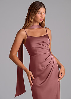 Azazie Calandra Suknie dla druhen Linia A Pofałdowany Satyna elastyczna Do ziemi Sukienka image5