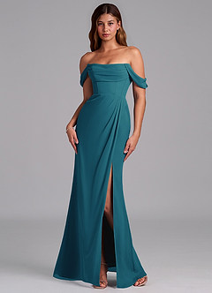 Azazie Johana Robes de demoiselle d'honneur Robe Sirène Convertible en Mousseline de soie Épaule décolletée Bleu Encre image7