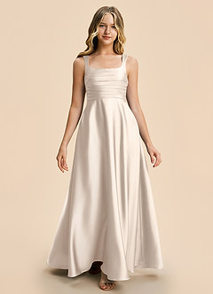 Azazie Azaria Junior White Alabaster A-Line Pleated Stretch Satin Dress image5