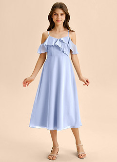 Azazie Kamilla Junior Abito A-Line in Chiffon a Spalla Scoperta Ghiaccio image6