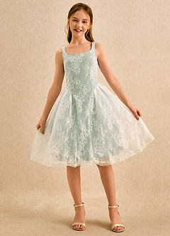 Azazie Cubbie Junior Formal vestidos de niña de las flores Vestido de Salvia Polvorienta de Encaje de Corte en A image4