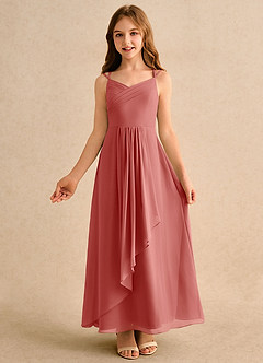 Azazie Zaida Girls Formal Robe Demoiselle D'honneur Fillette Robe Trapèze en Mousseline de soie Plissé Antique Rose image4
