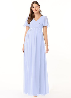Azazie Verna Maternity Bridesmaid Dresses A-Line V-Neck Ruched Chiffon Floor-Length Dress image1