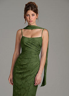 Azazie Calandra Robes de demoiselle d'honneur Robe Fourreau en Blumen-Burnout Plissée Olive image2