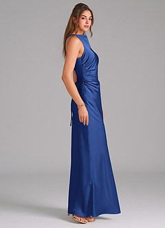 Azazie Evadne Bridesmaid Dresses Royal Blue A-Line Pleated Stretch Satin Dress image4