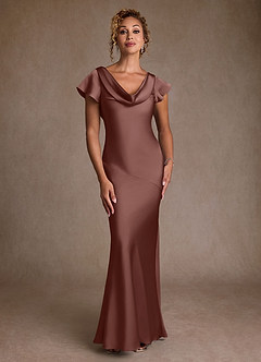 Azazie Shelby Final Sale Plum Mermaid Pleated Stretch Satin Dress image4