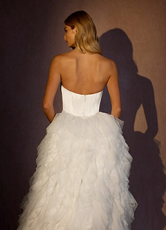 Azazie Viveca Wedding Dresses Diamond White Sheath Strapless Metallic Satin Dress image7