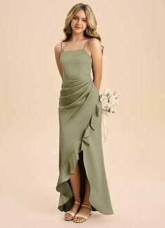 Azazie Buzzy Junior Pistachio Sheath Pleated Stretch Satin Dress image1