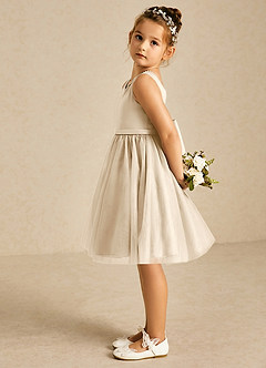 Azazie Sarina Flower Girl Dresses Champagne A-Line Bow Tulle Dress image4