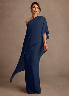 Azazie Wilma Mère de la mariée Robes Robe Fourreau en Blumen-Burnout Une épaule Bleu Marine Foncé image1