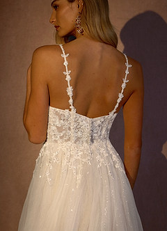 Azazie Florian Wedding Dresses Diamond White Champagne A-Line V-Neck Sequins Tulle Dress image7