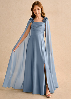 Azazie Rosita Junior Formal Sukienki dla dziewczynek sypiących kwiaty Linia A Pofałdowany Matowy satynowy Długość podłogi Sukienka image1