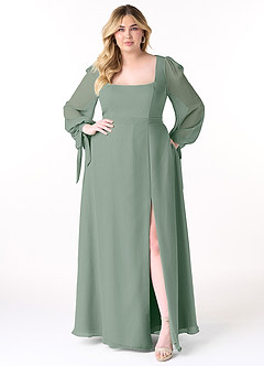Azazie Leonia Bridesmaid Dresses Silver Sage A-Line Long Sleeve Chiffon Dress image11