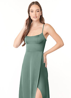 Azazie Halsey Brudtärnklänningar Klänning av Tubklänning i Stretch Satin Sidoslits Eukalyptus image6