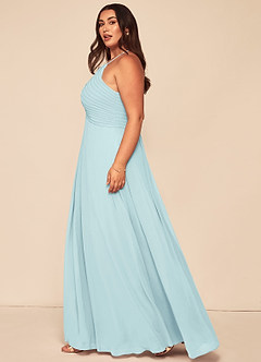 Azazie Ginger Bridesmaid Dresses Sea Glass A-Line Halter Pleated Chiffon Dress image13