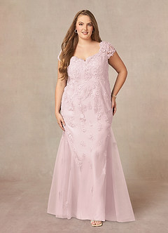 Azazie Marbella Mother of the Bride Dresses Blushing Pink Mermaid Queen Anne Sequins Lace Dress image8
