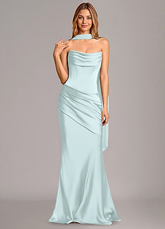 Azazie Pelagia Suknie dla druhen Syrena Gorset Satyna elastyczna Do ziemi Sukienka image3